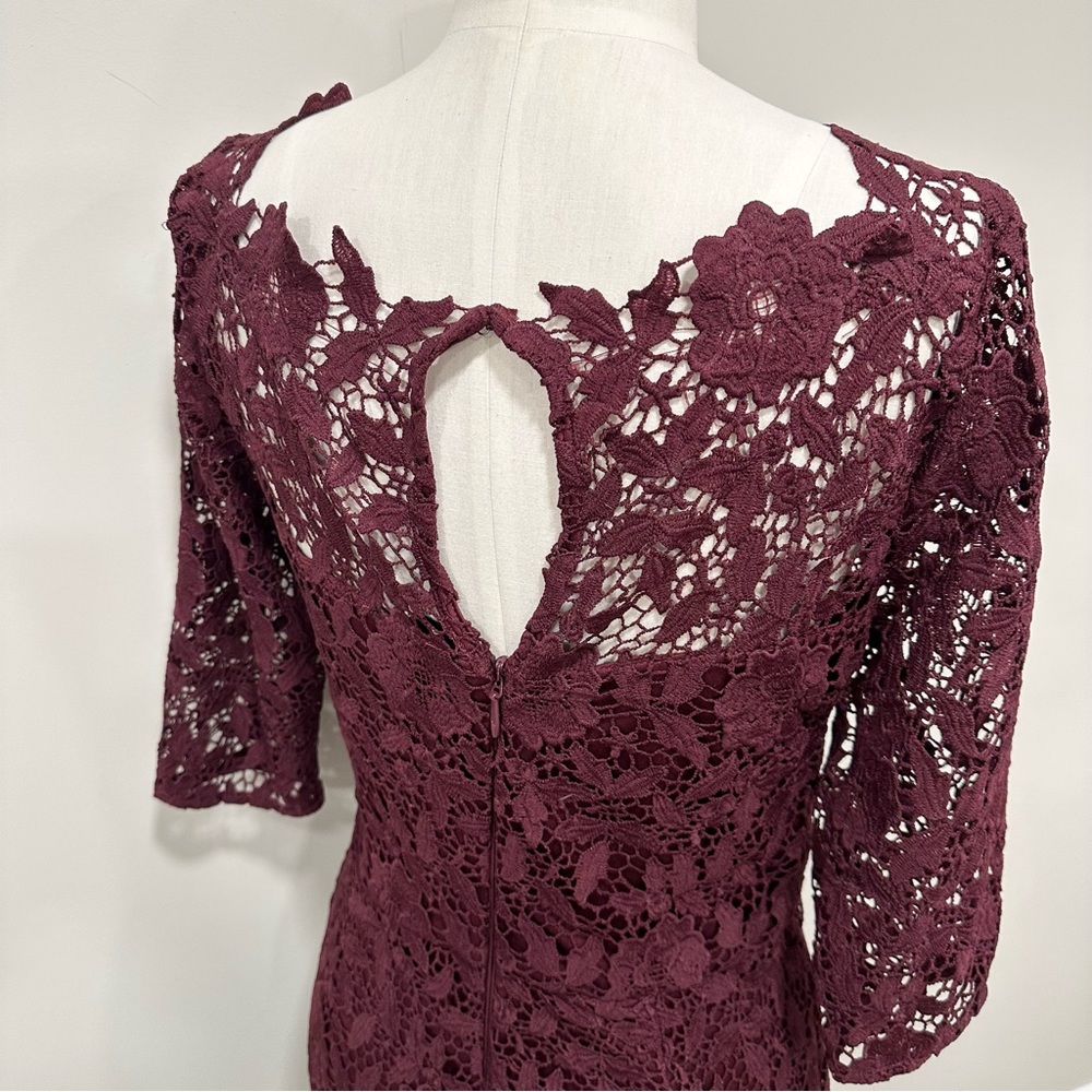 SOIEBLU Sangria Wine Floral-Lace Three-Quarter Sleeve Dress Size Medium - Picture 11 of 16